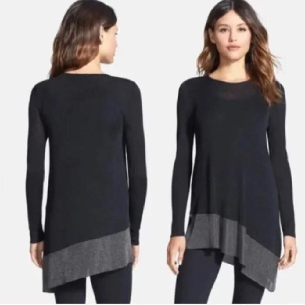 Eileen Fisher Metallic Charcoal Asymmetrical Tunic Top Size M